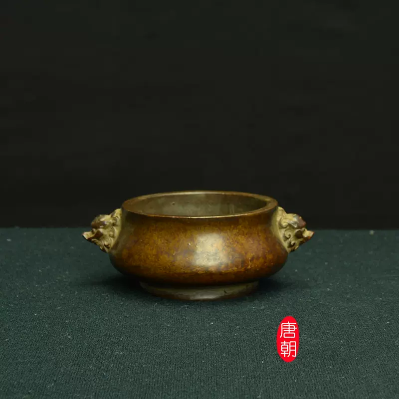古董古玩收藏品摆件宣德炉狻猊象耳铜香熏炉手工铜香炉栗皮老包浆-Taobao