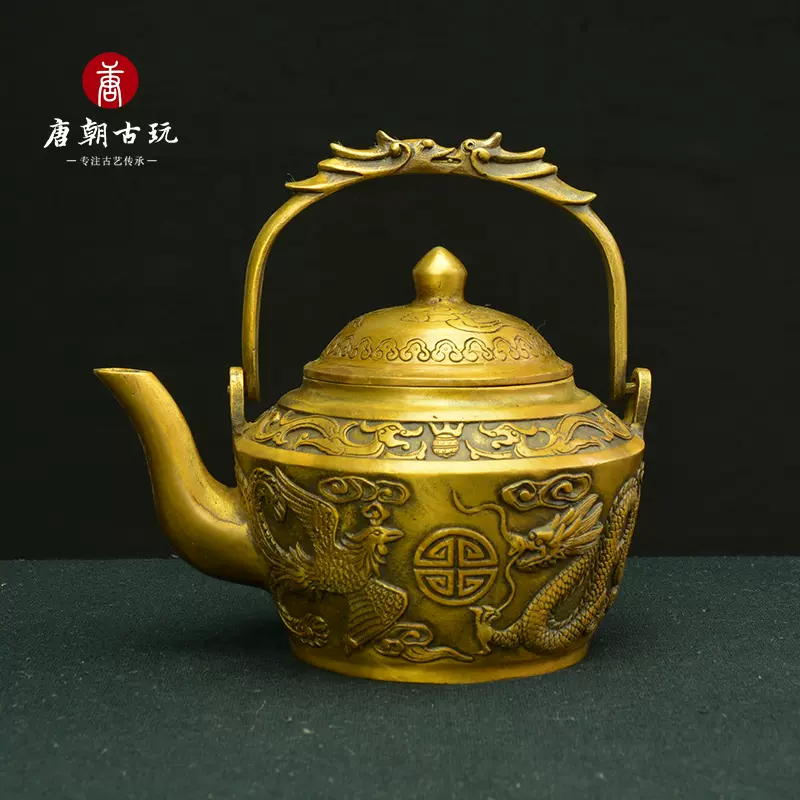 銅器の龍鳳壺です 工芸品 美術品 置物-