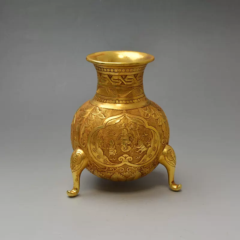 中国古玩 中国美術 唐物 手 明 古銅塗金 鏤空 嵌宝石腕輪 擺件