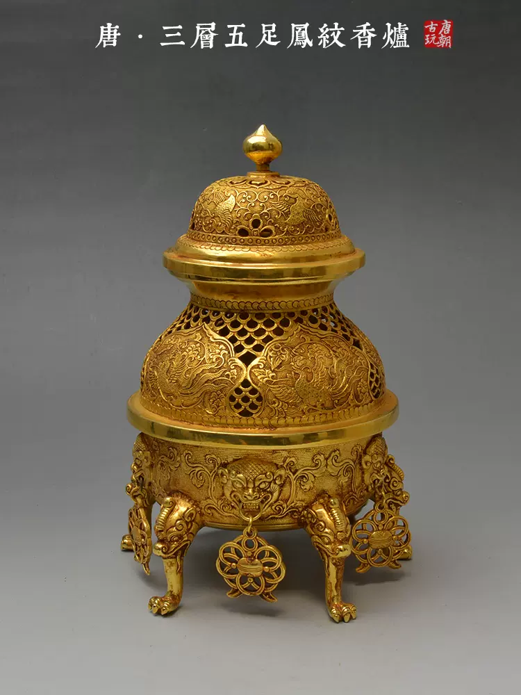 オリジナル 香炉 置物 象 開運 龍 - 仏塔 古美術 銅製 台付 仏具 