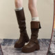 Brown retro British style thick heel thick sole boots for women 2025 new autumn and winter slim boots knight boots