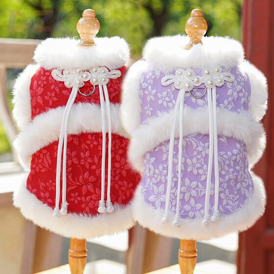 
Autumn and winter plus velvet Chinese style New Year's Tang suit princess cheongsam plate buckle pet dog cat clothing supplies Teddy.8