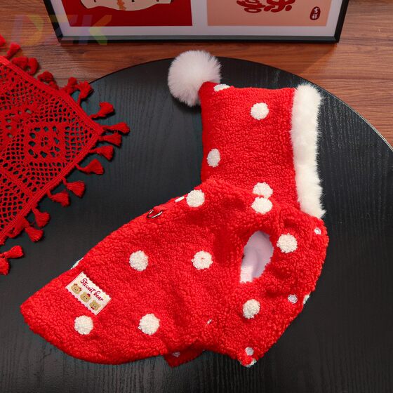 
New Year's Hairless Cat Double-layer Thickened Pet Dog Cat Autumn and Winter Clothing Supplies Foreign Trade Red Dot Hooded Outerwear.1