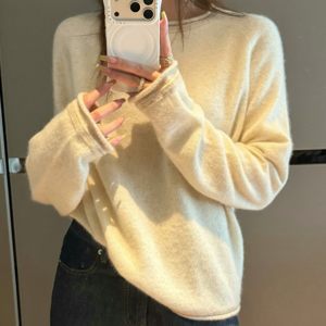SHINE new winter product, not machine washable, rolled edge color matching, two-color yak velvet, round neck pullover sweater