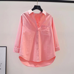 Single-Pocket Pink Shirt for Women, Loose Long-Sleeve Shirt, 2025 Spring/Summer, Artistic Style, Pure Cotton Top, Base Shirt, Trendy