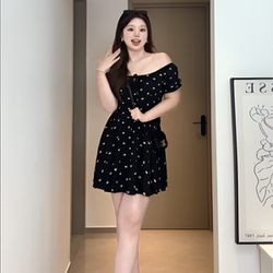 2026 Summer Plus-Size French Sweet and Elegant Waist-Cinching Slimming Bow Dress