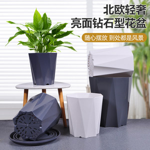 Household large living room simple resin plastic thickened flower pot plant wealth tree dragon blood tree bird of paradise breathable green plant
