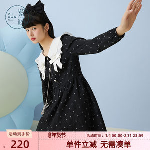 
Zi Hansen lapel dress sweet polka dot girly doll skirt spring and autumn winter new high-waist pearls