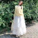 White lace skirt for women in summer mesh irregular umbrella skirt small puffy skirt high waist a line cake skirt
