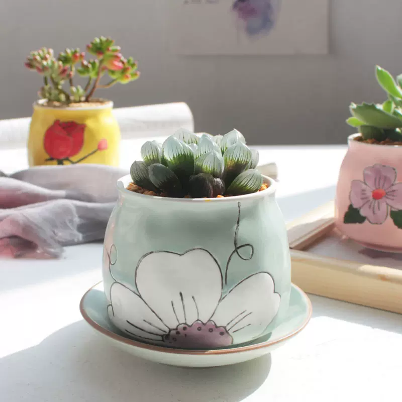 盆匠 纯手绘多肉花盆陶瓷小清新花盆陶瓷花盆多肉