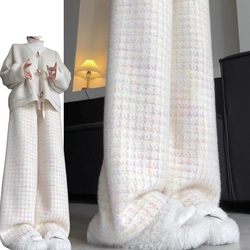 Plus Size 150kg Korean Style Houndstooth Casual Pants for Women, Autumn and Winter 2025 New Soft Wide-Leg Pants ins