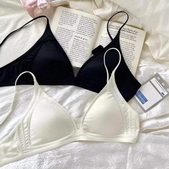 
Summer traceless cool triangle cup underwear for women with small breasts gathered deep V thin shoulder straps without steel rings for girls