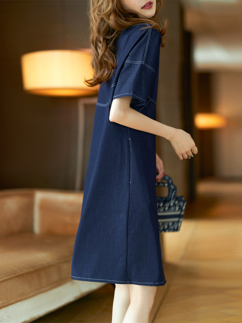Vestido Vaquero Mujer Trendyol - Cuello En V, Línea A, 100% Algodón, Ajuste Regular