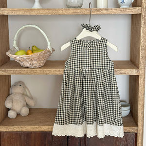 
Children's clothing, baby clothing, parent-child clothing skirt, sleeveless plaid dress, 2025 new breathable and comfortable cotton princess skirt
