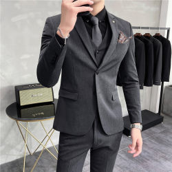 Men's Business Casual Thickened Suit Set with Double Vents, Groom's Wedding Formal Attire, Slim-Fit Professional Blazer