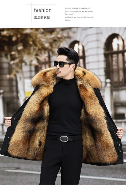 Men's Mid-length Mink Faux Fur Parker Clothing Fox Fur Thickened Liner Detachable Fur Coat