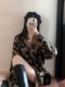 Lazy style French internet celebrity commuting inner wear leopard print sweater loose v-neck top mid-length large-size sweater for women
