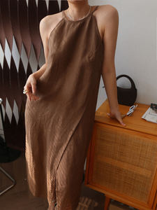 Smelling French niche pure hemp stranded goddess skirt design feels A -shaped elegant tall tall lean dress
