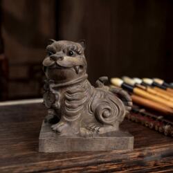 Agarwood Wood Carving of Large and Small Tiger Statues, Solid Wood Carved Statues of Tiger General and Lower Heaven Marshal, Religious Offerings and Crafts