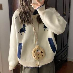 
Thickened version! Lazy style contrasting single-breasted sweater cardigan for women's spring new Korean style loose knitted jacket trendy