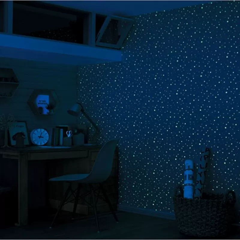 日本壁紙進口藍色五角星壁紙蓄光壁紙兒童房壁紙夜光天花板壁紙