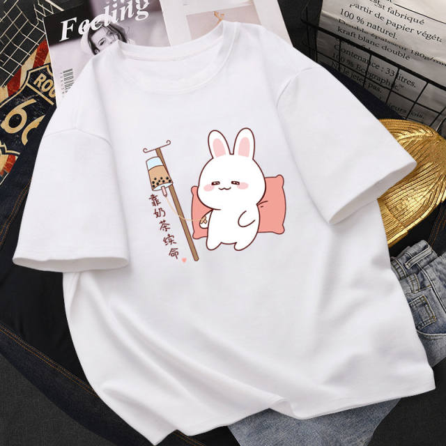 Japanese cartoon printing loose T-shirt female students summer new ...