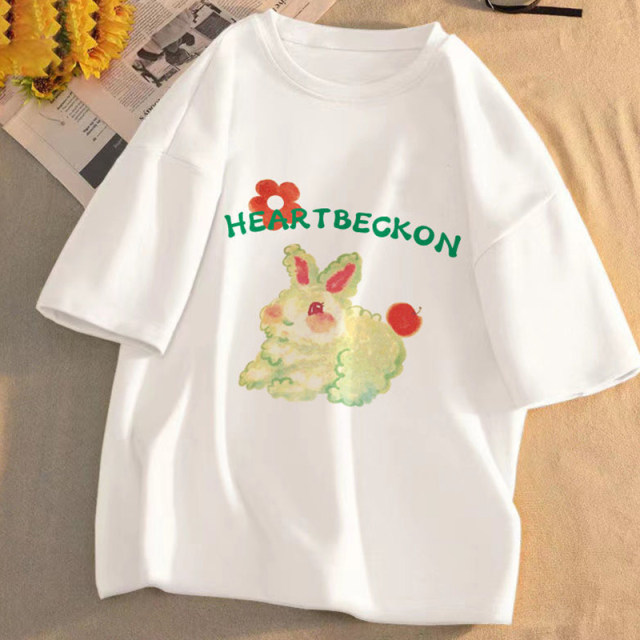 Short-sleeved t-shirt female summer student Korean version loose round ...