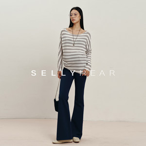
SELLYNEAR maternity suit 2026 spring new fashion striped off-shoulder blouse and boot-cut pants to wear a complete set