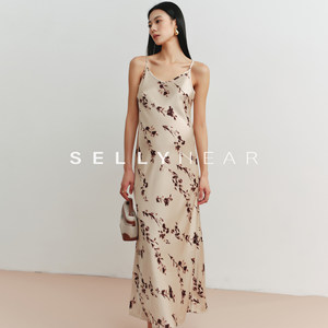 
SELLYNEAR high-end maternity wear French long skirt summer new fashion printed pregnancy suspender dress