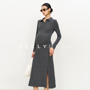 
SELLYNEAR maternity spring and autumn new dress fashion slim POLO collar elegant French knitted long skirt