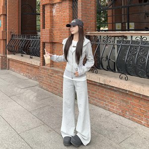 
3MER oh oh three sisters lulu plus velvet slim sports hooded cardigan sweatshirt trousers suit women's slim two-piece set