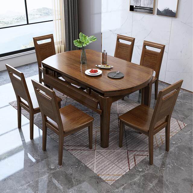 Nordic walnut round dining table and chair combination solid wood new ...
