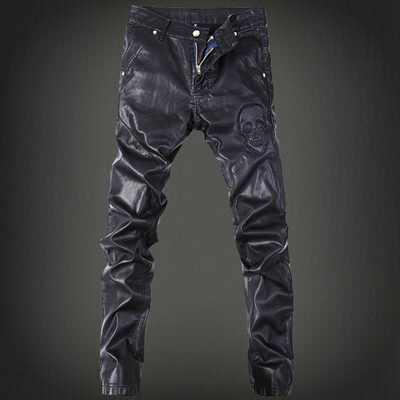 Leather pants men with velvet thickened motorcycle windproof men's leather pants waterproof windshield cotton pants warm and cold pants tide