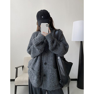 
sun grapefruit Korean lazy turtleneck button design sweater jacket for women in spring and autumn thick cardigan soft top