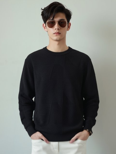 IRA autumn and winter new jacquard dark pattern round neck sweater men ...