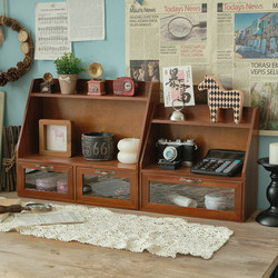 Retro Solid Wood Desktop Storage Box, Storage Rack, Bookshelf, Book Organizer, Desk Miscellaneous Storage Cabinet