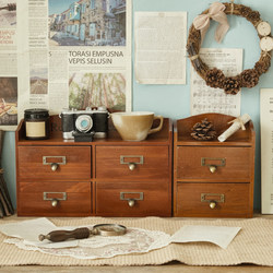 Creative Storage Box for Miscellaneous Items, Drawer-Type Desktop Japanese-Style Multifunctional Zakka Retro Solid Wood Cabinet Desk Organizer