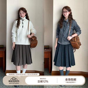 
WHYSTUDIO intellectual miu series high-intellectual quality pleated knee-length mid-length skirt, versatile for college and commuting