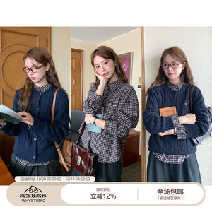 
WHYSTUDIO Korean retro sweater shirt suit for women autumn and winter high-intelligence plaid twist commuting two-piece set