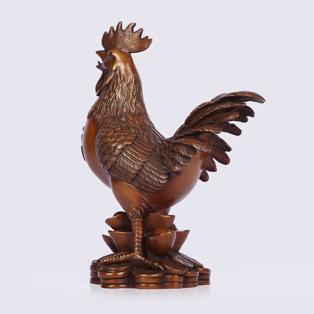 Copper rooster decoration Copper blessing chicken golden chicken reported zodiac chicken ingot chicken money chicken home decoration
