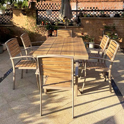 Outdoor tables and chairs, courtyard garden, leisure anticorrosion wood long table, waterproof and sun protection, commercial open-air outdoor plastic wood tables and chairs