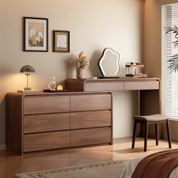 Yaxing Solid Wood Dressing Table and Chest of Drawers Integrated Bedroom 2026 New Model Walnut Color Makeup Table and Bedside Storage Cabinet