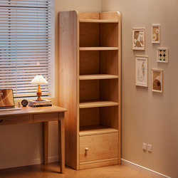 Solid Wood Bookshelf Storage Rack, Floor-Standing Children's Integrated Wall-Mounted Corner Storage Cabinet, Simple Multi-Layer Dust-Proof Narrow Cabinet for Students