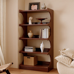 All-Solid Wood Storage Rack, Bookshelf, Floor-Standing, Wall-Mounted, Living Room Wooden Display Cabinet, Light Luxury, High-End Feel, Multi-Layered