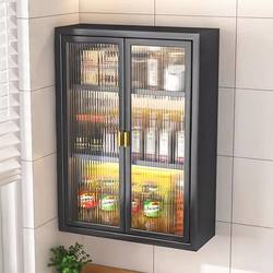 Kitchen Storage Rack, No-Drill Wall-Mounted, Multi-Functional, Dust-Proof, with Doors, Spice and Seasoning Storage Cabinet, Wall Storage Cabinet