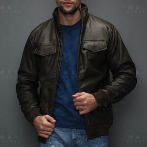 235 magnesium gold! Tough guys come directly! High-end men wash ripped leather jacket jacket for autumn and winter