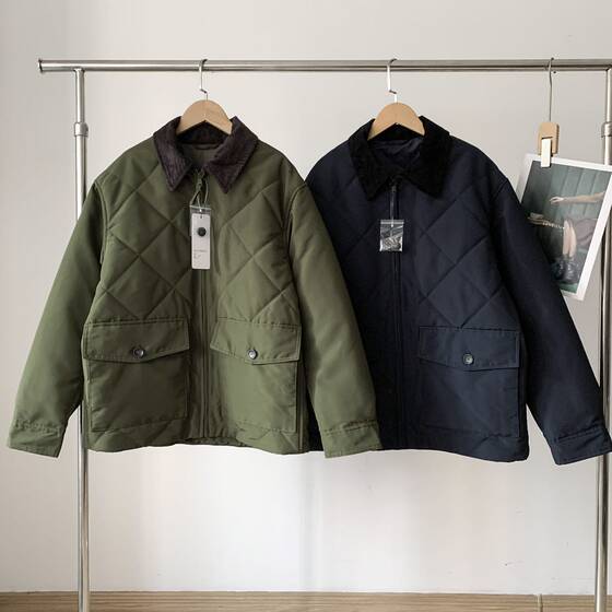 
Retro stylish high-end autumn and winter couple corduroy neckline barn cotton jacket quilted windproof warm cotton jacket