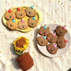 
Handmade biscuits birthday cake plug-in Korean animal hat puppy bear kitten dessert table birthday gift