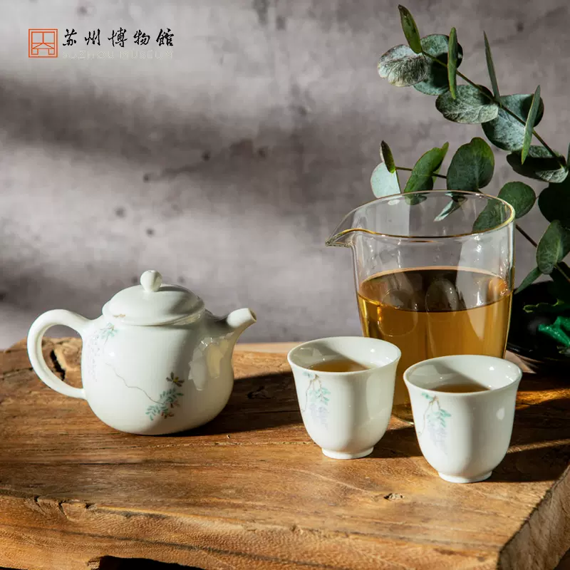 苏州博物馆文徵明手植紫藤茶礼套装家用手绘陶瓷茶杯茶壶创意礼物-Taobao
