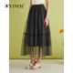 YINER special selection of 2024 summer new commuter mid-length mesh spliced ​​A-line skirt
